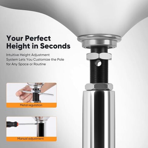 Professional 45mm Dancing Pole for Home, Spinning & Static Pole Dance Fitness Pole, Adjustable Height 7.6ft-9ft, Removable Portable with Floor/Ceiling Protection for Carpet & Hard Floor,Silver in Kuwait