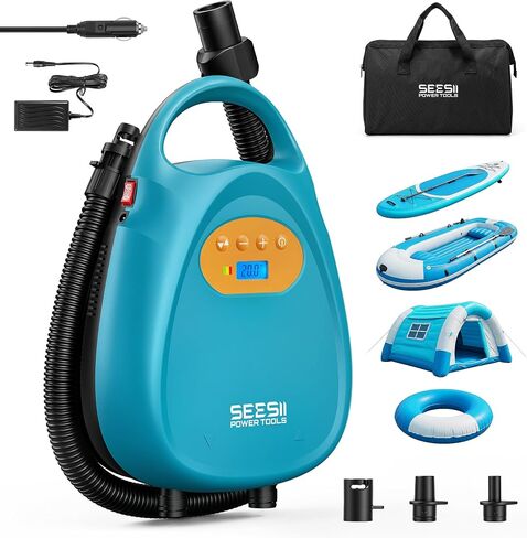 Seesii Cordless Paddle Board Pump Electric, Rechargeable 20PSI SUP Pump, Intelligent Dual Stage Fast Inflation & Deflation, Portable High Pressure Auto-Off Air Pump for Paddleboard, Boat, Kayak in Kuwait