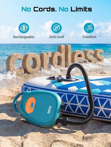Seesii Cordless Paddle Board Pump Electric, Rechargeable 20PSI SUP Pump, Intelligent Dual Stage Fast Inflation & Deflation, Portable High Pressure Auto-Off Air Pump for Paddleboard, Boat, Kayak in Kuwait