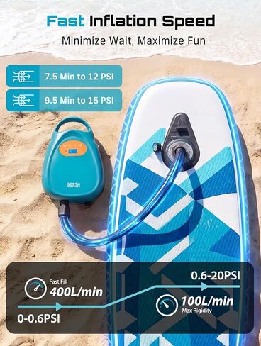 Seesii Cordless Paddle Board Pump Electric, Rechargeable 20PSI SUP Pump, Intelligent Dual Stage Fast Inflation & Deflation, Portable High Pressure Auto-Off Air Pump for Paddleboard, Boat, Kayak in Kuwait