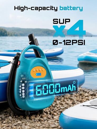 Seesii Cordless Paddle Board Pump Electric, Rechargeable 20PSI SUP Pump, Intelligent Dual Stage Fast Inflation & Deflation, Portable High Pressure Auto-Off Air Pump for Paddleboard, Boat, Kayak in Kuwait