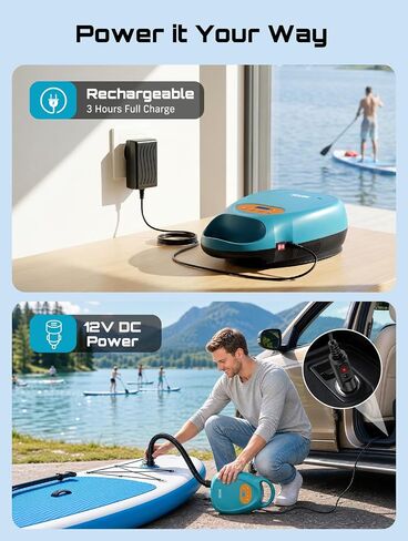 Seesii Cordless Paddle Board Pump Electric, Rechargeable 20PSI SUP Pump, Intelligent Dual Stage Fast Inflation & Deflation, Portable High Pressure Auto-Off Air Pump for Paddleboard, Boat, Kayak in Kuwait