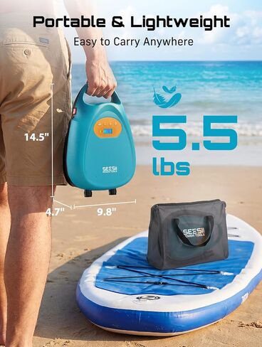 Seesii Cordless Paddle Board Pump Electric, Rechargeable 20PSI SUP Pump, Intelligent Dual Stage Fast Inflation & Deflation, Portable High Pressure Auto-Off Air Pump for Paddleboard, Boat, Kayak in Kuwait