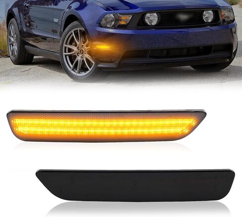 مصابيح LED جانبية كهرمانية أمامية متوافقة مع Ford Mustang 2010 2011 2012 2013 2014، عدسات مدخنة للمصد الأمامي للعلامات الجانبية أضواء كهرمانية - قطعتان in Kuwait