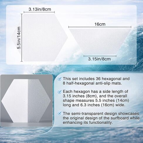 36 Hexagonal Clear Surf Traction Pad and 8 Pcs Semi Hexagonal Semi Clear Deck Pad for Surf Pads Water Sports Skimboards DIY Non Slip Accessories in Kuwait