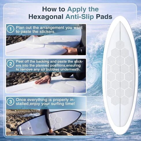 36 Hexagonal Clear Surf Traction Pad and 8 Pcs Semi Hexagonal Semi Clear Deck Pad for Surf Pads Water Sports Skimboards DIY Non Slip Accessories in Kuwait