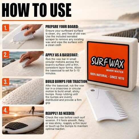 Premium Surfboard Wax for Warm and Cold Water | Long-Lasting Grip Surf Wax | Safe Skimboard and Bodyboard Wax | Professional Surfing Accessories in Kuwait