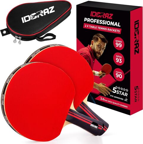 مجداف بينج بونج احترافي مع مطاط ITTF وحقيبة حمل | مضرب تنس الطاولة مع سرعة 99، دوران 93، تحكم 90، يحسن الدقة والاتساق in Kuwait