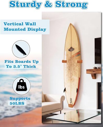 Surfboard Wall Mount–Surf Board Wall Hangers Solid Beech Wood Surfboard Wall Rack for Display & Storage, Adjustable surfboard rack with Bottom Support, surf board wall mounts, Holds up to 70 lbs in Kuwait
