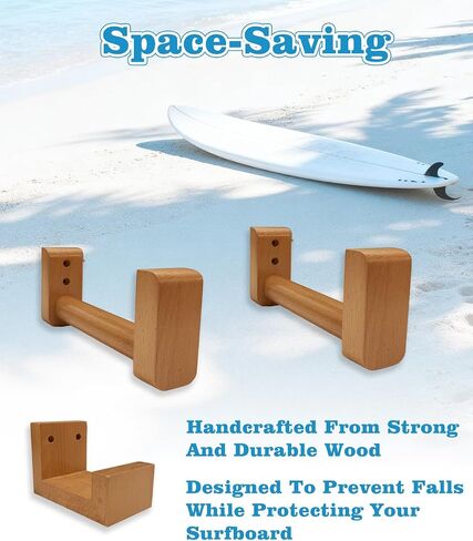 Surfboard Wall Mount–Surf Board Wall Hangers Solid Beech Wood Surfboard Wall Rack for Display & Storage, Adjustable surfboard rack with Bottom Support, surf board wall mounts, Holds up to 70 lbs in Kuwait