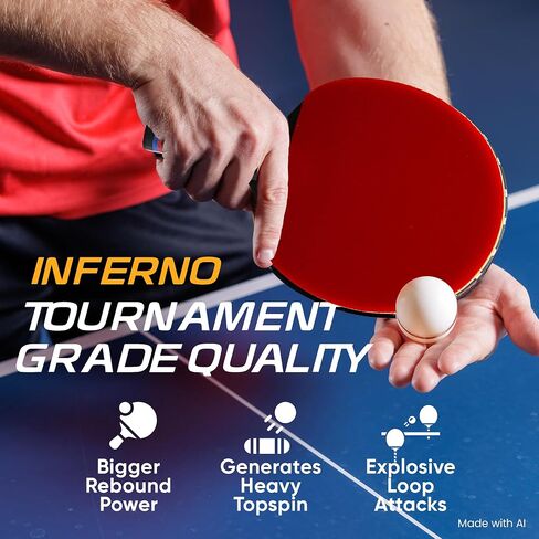 Inferno Table Tennis Paddle – Ply Carbon Blade Ping Pong Paddle for Indoor & Outdoor Games, High-Speed Sports Racket for Adults, Spin & Control, Quality Gift Set w/Carry Case & Box in Kuwait