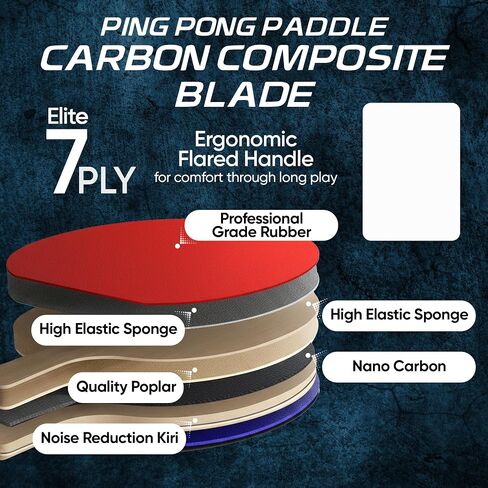 Inferno Table Tennis Paddle – Ply Carbon Blade Ping Pong Paddle for Indoor & Outdoor Games, High-Speed Sports Racket for Adults, Spin & Control, Quality Gift Set w/Carry Case & Box in Kuwait