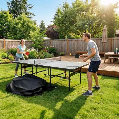 PingPong Table Cover 600D Heavy Duty Oxford Fabric 9x5 FT Universal Fit for Folding & Flat Tables, Waterproof Sunproof for Indoor Outdoor Use with Paddle Storage Bag in Kuwait