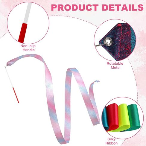 Guirnd Dance Ribbons 6 PCS, Gymnastics Ribbon Wands with Non-Slip Handles, 78.7 Inch Long Streamers, Ribbon Dancing Wands for Artistic Dancing, Talent Shows, Party Decorations in Kuwait