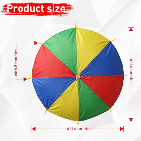 Rainbow Parachute for Kids, 6ft Kids Parachute with Handles for 4-8 Children, Lightweight Parachute Kids for Cooperative Group Game Play Indoors and Outdoors in Kuwait