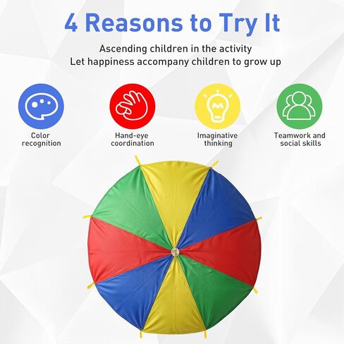 Rainbow Parachute for Kids, 6ft Kids Parachute with Handles for 4-8 Children, Lightweight Parachute Kids for Cooperative Group Game Play Indoors and Outdoors in Kuwait