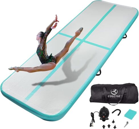 Inflatable Gymnastics Tumbling Mat, 4/8 Inch Thick 10/13/16/20/23FT Training Mat with Electric Air Pump, Non-Slip Waterproof PVC for Home Gym Outdoor Cheerleading Yoga Taekwondo in Kuwait