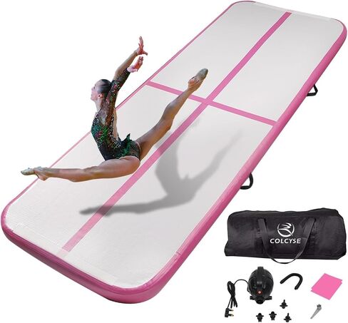 Inflatable Gymnastics Tumbling Mat, 4/8 Inch Thick 10/13/16/20/23FT Training Mat with Electric Air Pump, Non-Slip Waterproof PVC for Home Gym Outdoor Cheerleading Yoga Taekwondo in Kuwait