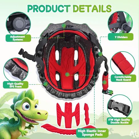 Toddler/Kids Bike Helmet Set for Boys Girls 3D Adjustable Kids Helmet Protective Gear Set Knee Elbow Wrist Pads and Multi-Sports Skateboard Scooter Cycling Roller Balance Bike in Kuwait