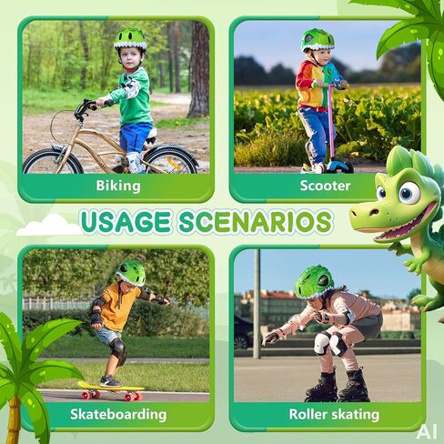Toddler/Kids Bike Helmet Set for Boys Girls 3D Adjustable Kids Helmet Protective Gear Set Knee Elbow Wrist Pads and Multi-Sports Skateboard Scooter Cycling Roller Balance Bike in Kuwait