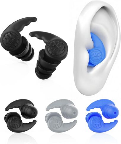 3 Pairs Swimming Earplugs Waterproof Silicone Ear Plugs for Swimming Surfing Shower Kayaking, Water Out Sound In Comfortable Reusable Ear Protection for Adults Teens with Storage Case, Black Gray Blue in Kuwait