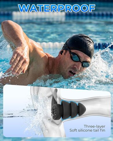 3 Pairs Swimming Earplugs Waterproof Silicone Ear Plugs for Swimming Surfing Shower Kayaking, Water Out Sound In Comfortable Reusable Ear Protection for Adults Teens with Storage Case, Black Gray Blue in Kuwait