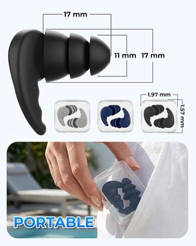 3 Pairs Swimming Earplugs Waterproof Silicone Ear Plugs for Swimming Surfing Shower Kayaking, Water Out Sound In Comfortable Reusable Ear Protection for Adults Teens with Storage Case, Black Gray Blue in Saudi Arabia