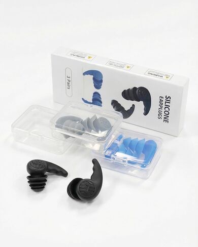 3 Pairs Swimming Earplugs Waterproof Silicone Ear Plugs for Swimming Surfing Shower Kayaking, Water Out Sound In Comfortable Reusable Ear Protection for Adults Teens with Storage Case, Black Gray Blue in Kuwait