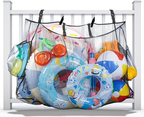 Hanging Pool Float Storage Bag -Large Mesh Pool Toy Holder for Pool Noodles, Inflatables, and Toys -Adjustable Fence & Poolside Organizer in Kuwait