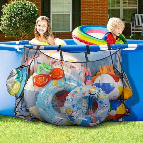 Hanging Pool Float Storage Bag -Large Mesh Pool Toy Holder for Pool Noodles, Inflatables, and Toys -Adjustable Fence & Poolside Organizer in Kuwait