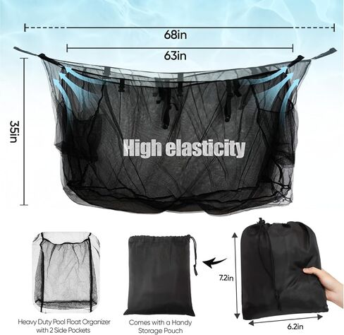 Hanging Pool Float Storage Bag -Large Mesh Pool Toy Holder for Pool Noodles, Inflatables, and Toys -Adjustable Fence & Poolside Organizer in Kuwait