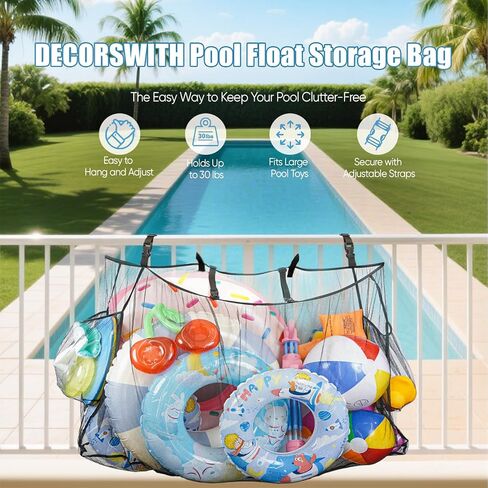 Hanging Pool Float Storage Bag -Large Mesh Pool Toy Holder for Pool Noodles, Inflatables, and Toys -Adjustable Fence & Poolside Organizer in Kuwait