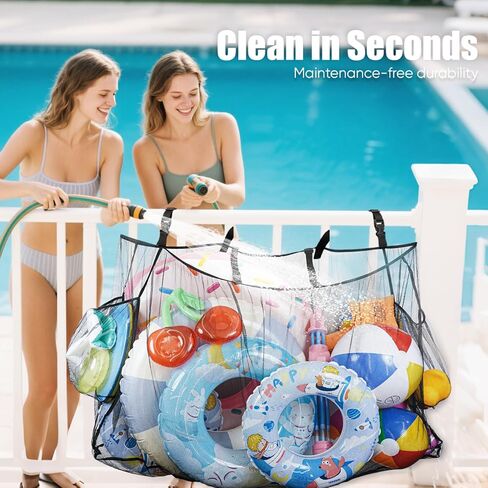 Hanging Pool Float Storage Bag -Large Mesh Pool Toy Holder for Pool Noodles, Inflatables, and Toys -Adjustable Fence & Poolside Organizer in Kuwait