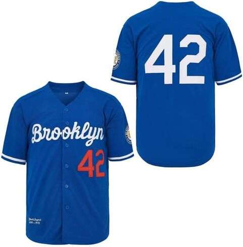 ZXCVB Men's Black Legend 42 Retro Baseball Jersey Embroidered Patches Sewn Hipster Hip Hop Jersey in Saudi Arabia