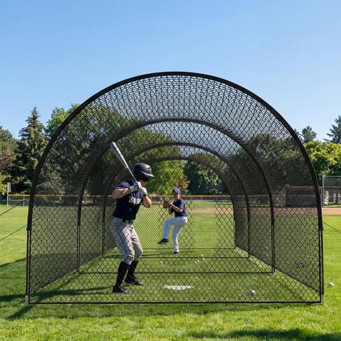 33ft Baseball Batting Cage with Frame and Net, 33 x 12 x 8 ft Practice Net for Batting and Pitching, Full Enclosure Training Cage for Baseball, Softball and Golf, for Backyard or Field in Kuwait