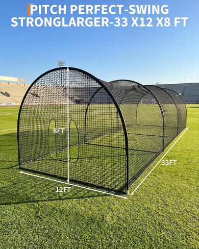 33ft Baseball Batting Cage with Frame and Net, 33 x 12 x 8 ft Practice Net for Batting and Pitching, Full Enclosure Training Cage for Baseball, Softball and Golf, for Backyard or Field in Kuwait