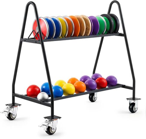 Silipull Mobile Shot Put Discus Storage Rack Cart Heavy Duty Athletic Throwing Equipment Trolley with 4 Wheels, Holds 15 Discus & 20 Shot Put for Gym, School PE and Track & Field Gear Organizer in Kuwait