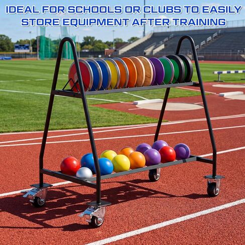 Silipull Mobile Shot Put Discus Storage Rack Cart Heavy Duty Athletic Throwing Equipment Trolley with 4 Wheels, Holds 15 Discus & 20 Shot Put for Gym, School PE and Track & Field Gear Organizer in Kuwait