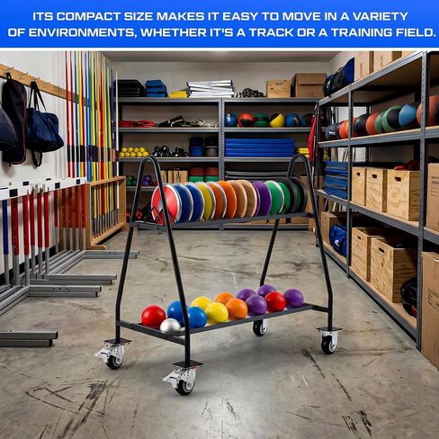 Silipull Mobile Shot Put Discus Storage Rack Cart Heavy Duty Athletic Throwing Equipment Trolley with 4 Wheels, Holds 15 Discus & 20 Shot Put for Gym, School PE and Track & Field Gear Organizer in Kuwait
