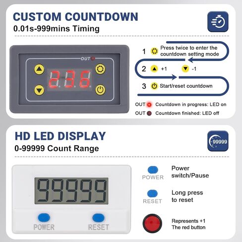 Countdown Tally Counter 0-99999 Counts 0.01s-999min,USB Powered Timer Counter Compatible with Power Bank,Large Red Button for Timed Drills, Sports Training & Production Line Speed Checks in Kuwait