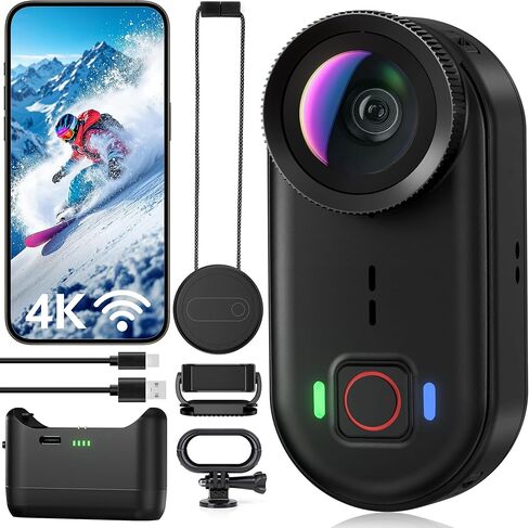 4K Mini Body Action Cameras POV Body Cam, 64GB Sports Camera with Audio Video Recording, Portable WiFi Magnetic Wearable Waterproof Thumb Camera for Motorcycle Vlogging Skiing Cycling Hiking-Black in Kuwait