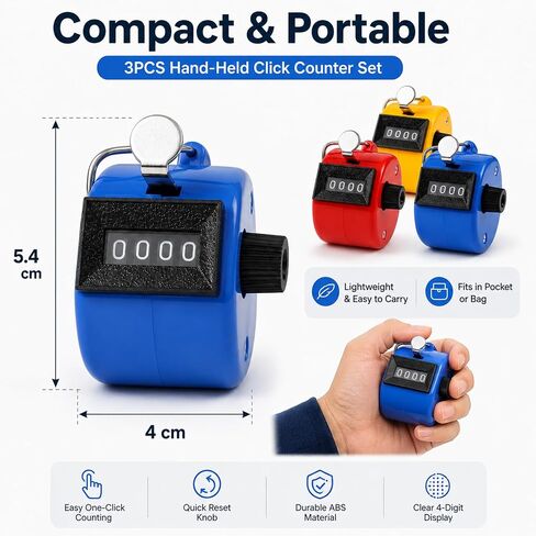 Handheld Clicker Counter,Pitch Counter,Digital 4-Digit Baseball Finger Click Mechanical Tally Counter with 3pcs Lanyard for Sports Events Coaching Counting in Kuwait