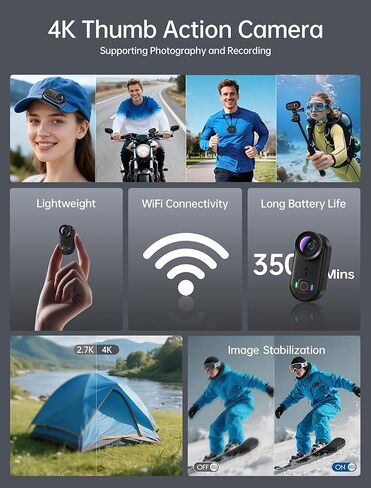 4K Mini Body Action Cameras POV Body Cam, 64GB Sports Camera with Audio Video Recording, Portable WiFi Magnetic Wearable Waterproof Thumb Camera for Motorcycle Vlogging Skiing Cycling Hiking-Black in Kuwait