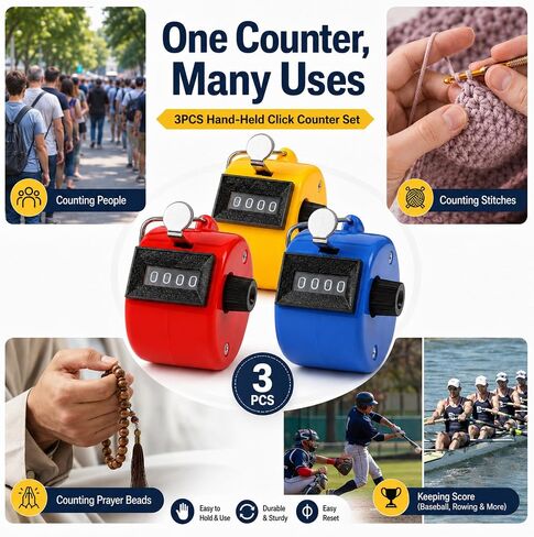 Handheld Clicker Counter,Pitch Counter,Digital 4-Digit Baseball Finger Click Mechanical Tally Counter with 3pcs Lanyard for Sports Events Coaching Counting in Kuwait