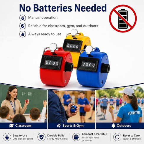 Handheld Clicker Counter,Pitch Counter,Digital 4-Digit Baseball Finger Click Mechanical Tally Counter with 3pcs Lanyard for Sports Events Coaching Counting in Kuwait