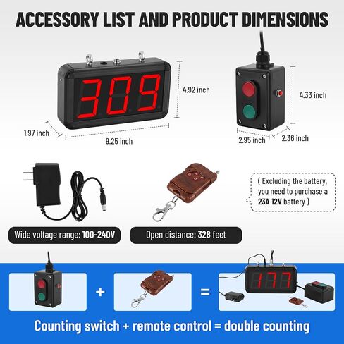 JIAWANSHUN 3Digits LED Digital Lap Counter 3.5 Inch, Up Down Count with Custom Initial Value, Aluminum Frame for Sports & Golf & Kart Racing in Kuwait
