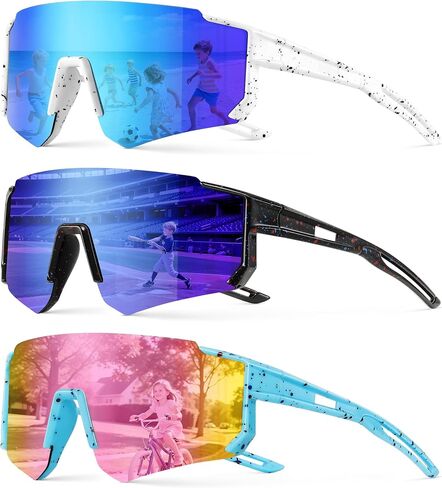 3PACK Kids Sunglasses Youth Baseball Sunglasses for Boys Girls Age 4-12,Softball Sports Cycling Goggles UV Protection in Kuwait