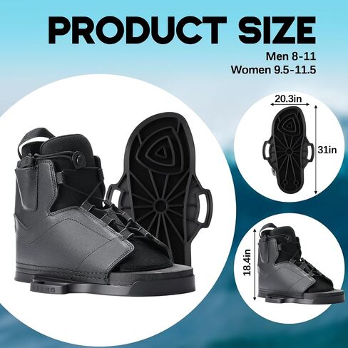 روابط Weysat Universal Wakeboard للرجال 8-11 / النساء 9.5-11.5، أحذية Wakeboard قابلة للتعديل، بطانة مريحة من EVA ودعم للكاحل، تصميم سهل الدخول مفتوح عند الأصابع، يناسب معظم ألواح Wakeboard in Kuwait