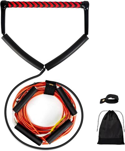 75FT No Stretch Wakeboard Rope and Handle, Floating Dyneema Wakeboard Tow Rope, 4 Sections Adjustable Water Ski Ropes for Wakeboarding, Waterskiing, Kneeboarding and Wakesurfing in Kuwait