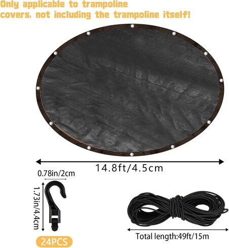Trampoline Cover Black Round 90% Sunblock Shade Cloth 14.5FT Trampoline Top Shade Cover Sun Shade Mesh Tarp with Elastic Cord Plastic Hooks for Outdoor Backyard Playground Accessories, Tent Only in Kuwait